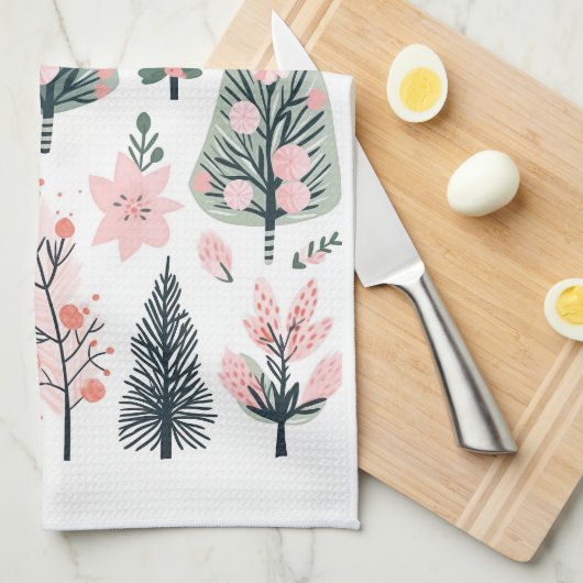 Kerst Roze Boom Abstract Doodles Theedoek (Quarter Fold)