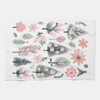 Kerst Roze Boom Abstract Doodles Theedoek