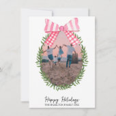 Kerst Roze Bow Coquette Krans Foto Feestdagenkaart (Voorkant)