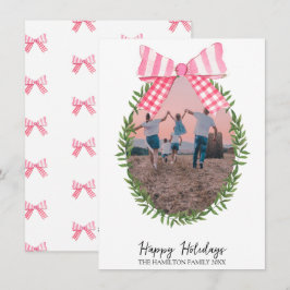 Kerst Roze Bow Coquette Krans Foto Feestdagenkaart