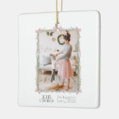 Kerst Roze Bow Groene Garland Foto Keramisch Ornament (Links)
