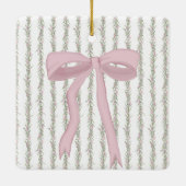 Kerst Roze Bow Groene Garland Foto Keramisch Ornament (Achterkant)