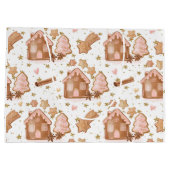 Kerst roze bruin peperkoek huizen gouden sterren groot cadeauzakje (Achterkant)