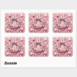 Kerst Roze Candy Canes Balls Krans Vierkante Sticker