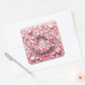 Kerst Roze Candy Canes Balls Krans Vierkante Sticker (Envelop)