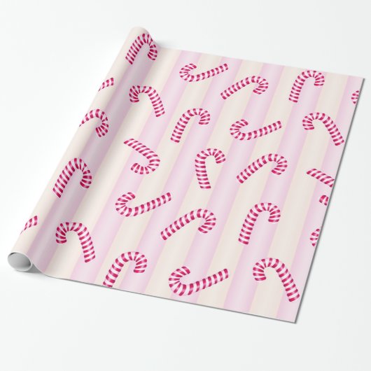 Kerst Roze Candycanes Patroon Cadeaupapier (Uitgerold)
