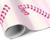 Kerst Roze Candycanes Patroon Cadeaupapier (Rol Hoek)
