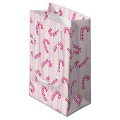Kerst Roze Candycanes Patroon Klein Cadeauzakje (Voorkant Gekanteld)