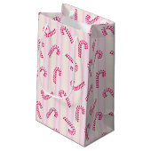 Kerst Roze Candycanes Patroon Klein Cadeauzakje (Achterkant Gekanteld)