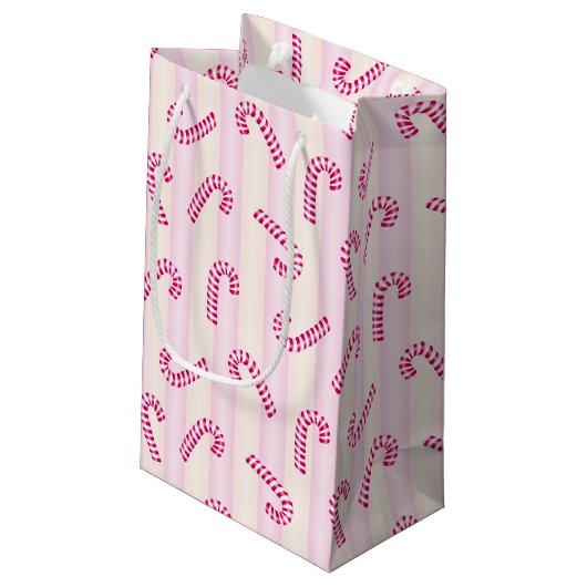Kerst Roze Candycanes Patroon Klein Cadeauzakje (Achterkant Gekanteld)