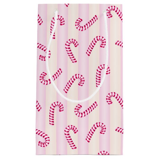 Kerst Roze Candycanes Patroon Klein Cadeauzakje (Voorkant)