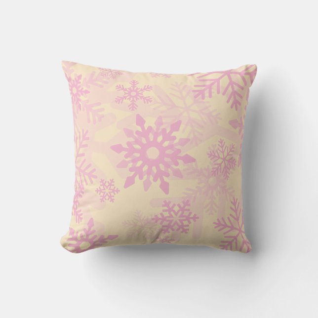 Kerst Roze Dansende Sneeuwvlokken Kussen (Voorkant)