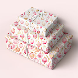 Kerst Roze en gouden Ornamenten Inpakpapier Vel