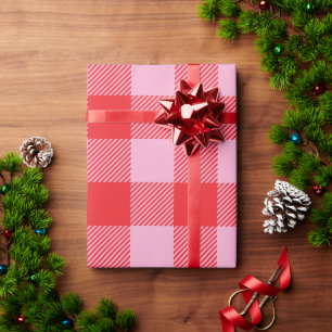 Kerst Roze en Rode Buffalo Plaid Cadeaupapier