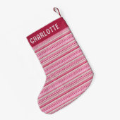 Kerst Roze Faux Knit Patroon Gepersonaliseerde naa Kleine Kerstsok (Achterkant (Hangend))