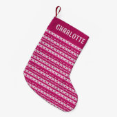 Kerst Roze Faux Knit Patroon Gepersonaliseerde naa Kleine Kerstsok (Voorkant (Hangend))