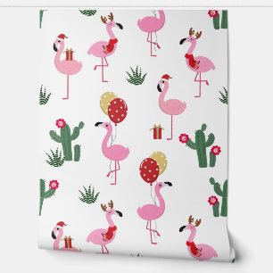 Kerst roze flamingo feest   FEESTDAGEN Behang