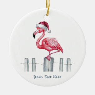 Kerst Roze Flamingo in Kerstman Hoed Persoonlijk Keramisch Ornament