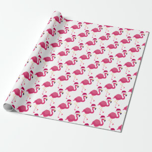 Kerst Roze Flamingo met Santa Hat Cadeaupapier