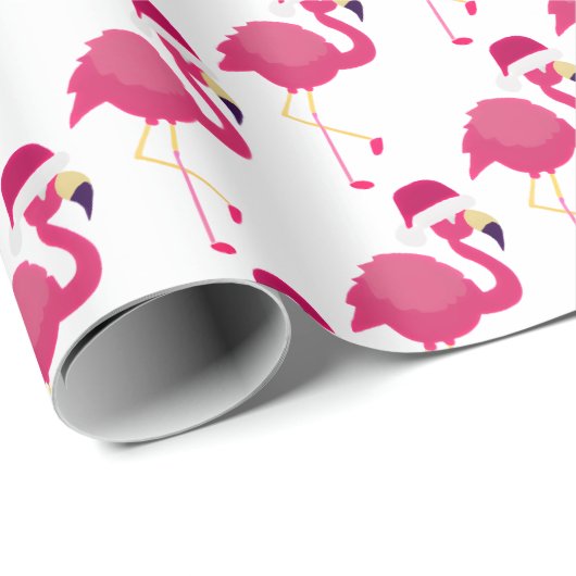 Kerst Roze Flamingo met Santa Hat Cadeaupapier (Rol Hoek)