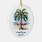 Kerst Roze Flamingo Palmboom Bomen Persoonlijk    Keramisch Ornament (Rechts)