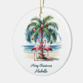 Kerst Roze Flamingo Palmboom Bomen Persoonlijk    Keramisch Ornament (Links)