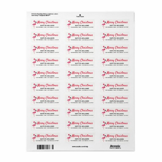 Kerst Roze Flamingo Retouradreslabels Etiket (Full Sheet)