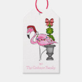 Kerst Roze Flamingo Santa gepersonaliseerd Cadeaulabel (Voorkant)