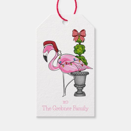 Kerst Roze Flamingo Santa gepersonaliseerd Cadeaulabel (Voorkant)