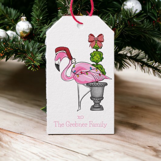 Kerst Roze Flamingo Santa gepersonaliseerd Cadeaulabel