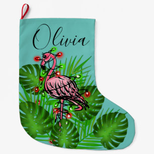Kerst Roze Flamingo twinkle lichten Grote Kerstsok