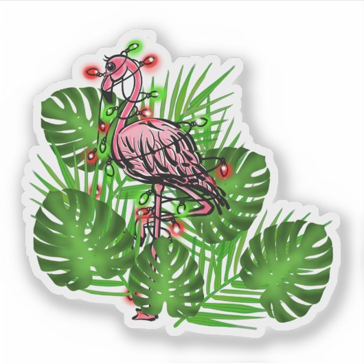 Kerst Roze Flamingo twinkle lichten Sticker (Voorkant)