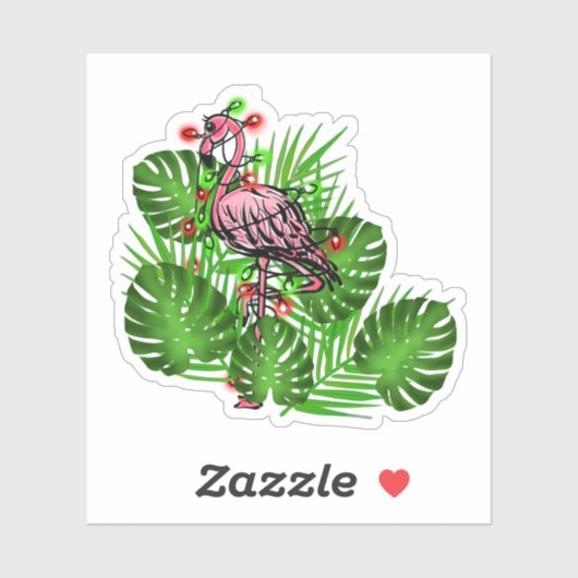 Kerst Roze Flamingo twinkle lichten Sticker (Vel)