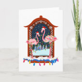 Kerst Roze Flamingo's Vakantie Kaart (Voorkant)