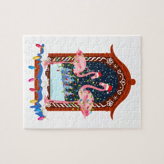 Kerst Roze Flamingo's Vakantie Legpuzzel (Horizontaal)