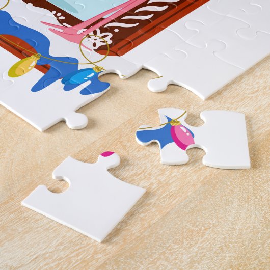 Kerst Roze Flamingo's Vakantie Legpuzzel (Zijkant)