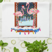 Kerst Roze Flamingo's vakantie Theedoek (Gevouwen)