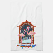 Kerst Roze Flamingo's vakantie Theedoek (Verticaal)
