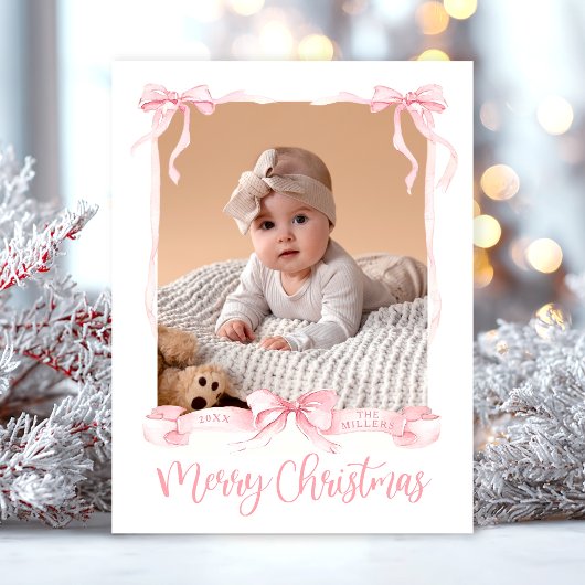 Kerst Roze Foto Feestdagenkaart