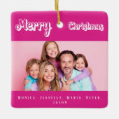 Kerst roze foto namen modern wit keramisch ornament (Voorkant)