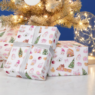Kerst Roze Gemberkoek Cadeaupapier