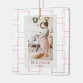 Kerst roze geometrische foto keramisch ornament (Links)