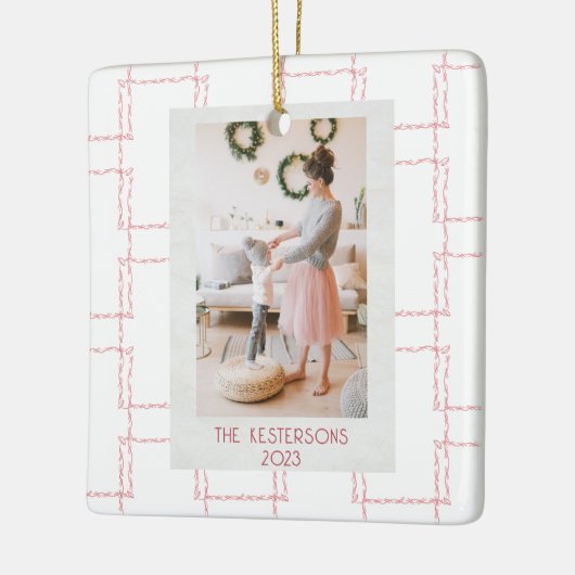 Kerst roze geometrische foto keramisch ornament (Links)