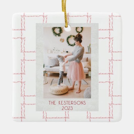 Kerst roze geometrische foto keramisch ornament (Voorkant)