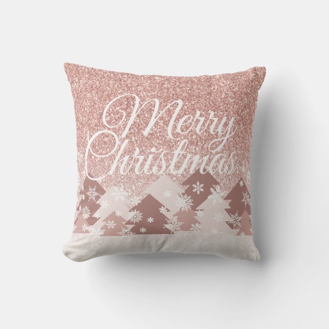 Kerst Roze Glitter Blush Roze Bomen Familie Kussen (Voorkant)
