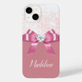 Kerst Roze Glitter Sneeuwvlok Lint Diamant Case-Mate iPhone 14 Hoesje