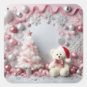 Kerst Roze Glittery Baby Elements Vierkante Sticker (Voorkant)