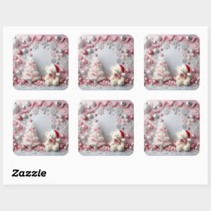 Kerst Roze Glittery Baby Elements Vierkante Sticker