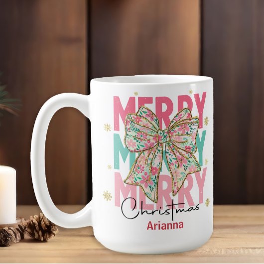 Kerst Roze Groen Teal Strik Naam Koffiemok