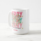 Kerst Roze Groen Teal Strik Naam Koffiemok (Voorkant links)